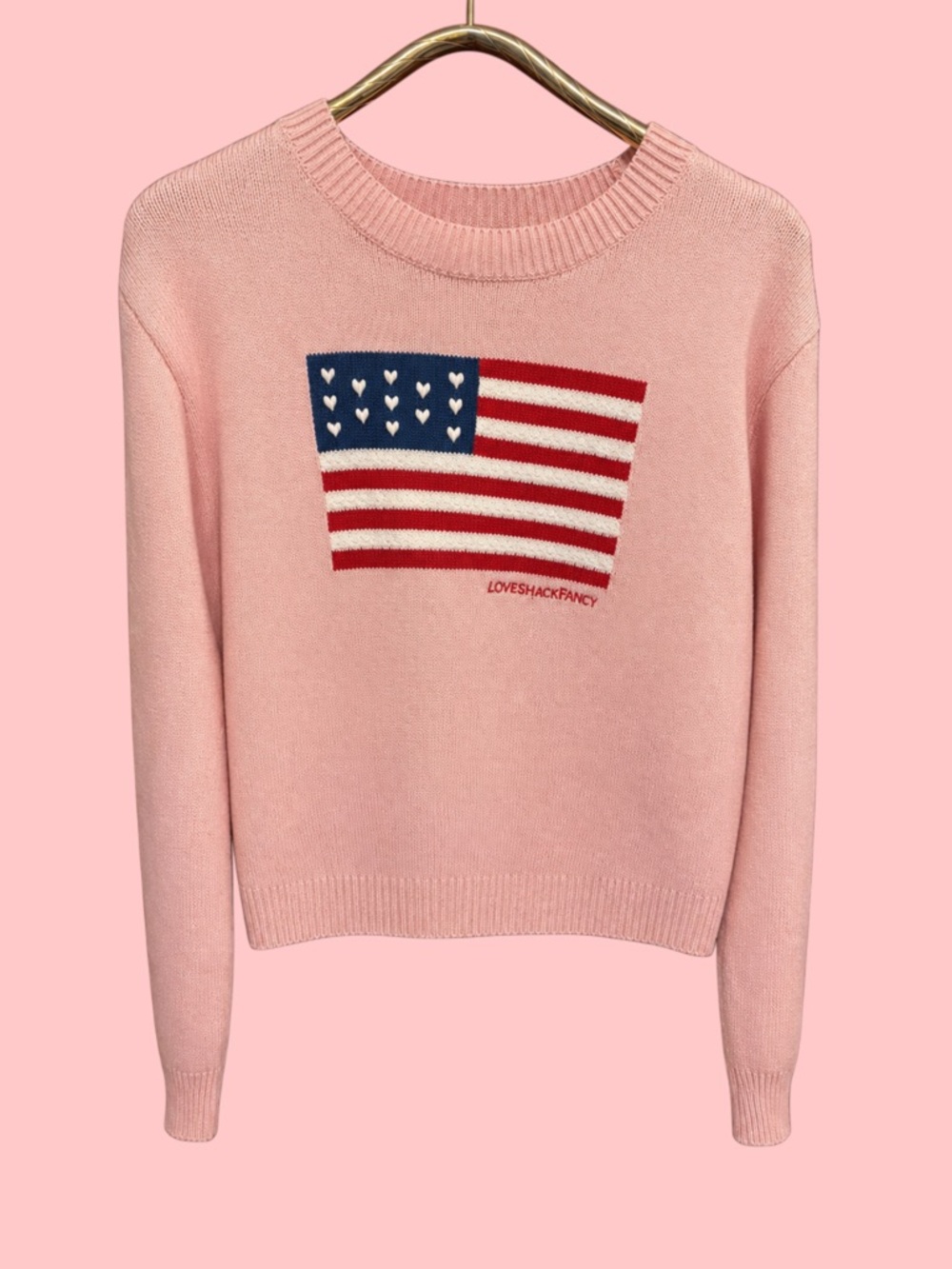 LoveShackFancy Pink Crewneck with Flag Motif